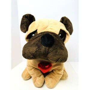 Dan Dee Collector's Choice Brown English Bulldog Stuffed Plush Sitting Red Heart